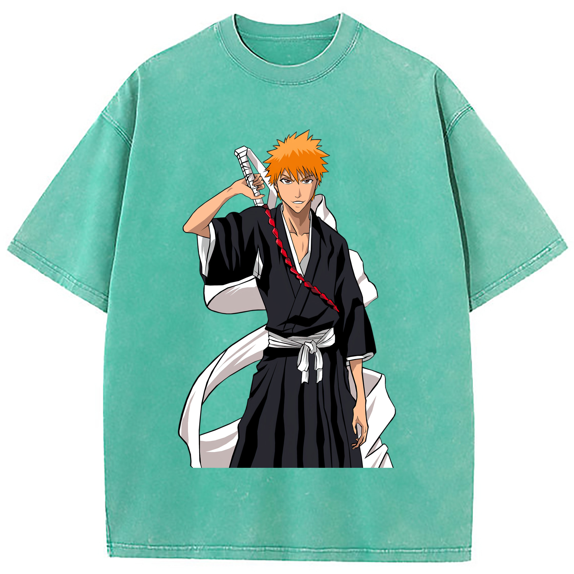 （画像用） ブリーチ 黒崎一護（くろさき いちご）BLEACH Kurosaki Ichigo 綿100% ヴィンテージ風 半袖Tシャツ（フロントプリント）